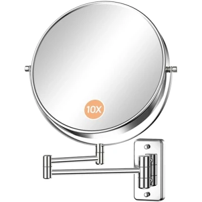 Image of Gospire 9&quot; Large Size Wall Mount Makeup Mirror with 1X/10X Magnification Double Sided 360 Swivel Vanity Mirror，Chrome Polished Extendable Shaving Bathroom Cosmetic for Men and Women