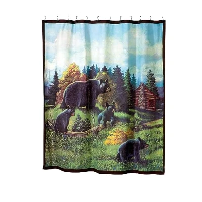 Image of Avanti Linens Fabric Shower Curtain, Animal Inspired Bathroom Decor (Black Bear Lodge Collection, 72&quot;)