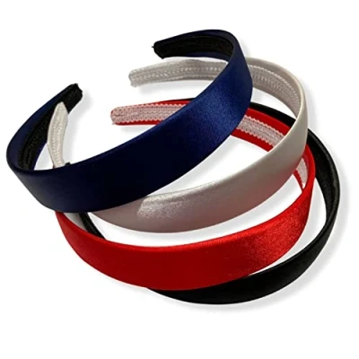 Image of Topkids Accessories 2.5cm/1&quot; Satin Alice Bands Adult Women, Head Band, Headbands for Women&#039;s Hair, Hair Ladies Headbands, Girls (Set of 4, Red + White Navy Black)