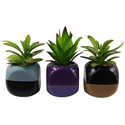 Image of Leaf Set of 3 Planters with Artificial, X Mini Ceramic Cube Plants, 13cm