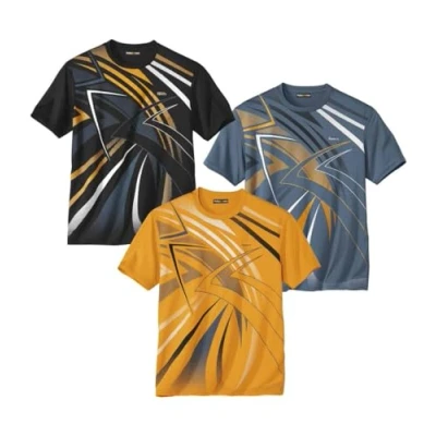 Image of ATLAS FOR MEN Pack of 3 Men&#039;s Graphic Print T Shirts Yellow Black Red L