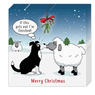 Image of Twizler Funny Christmas Cards Pack of 6 Sheepdog Antics Design Multipack Merry Dog