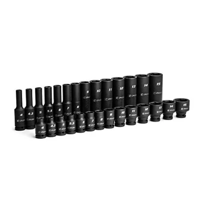 Image of Capri Tools 1/4 in. Drive Shallow and Deep Impact Socket Set, 4 to 15 mm, Metric, 28 Piece
