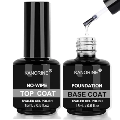 Image of Kanorine™ 15ml top coat &amp; Base Gel Nail Polish Set Soak Off UV LED Drying Varnish Foundation no wipe x 2