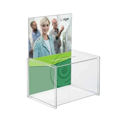 Image of SIGEL VA150 Promotional Box / Suggestion Box, 22.5 x 30 17 cm, with instert panel for A4, acrylic, transparent