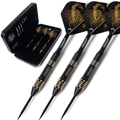 Image of CUESOUL steel tip darts set 20 grams with unique design brass barrels and deluxe PU case Black Scorpion series