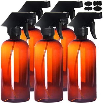 Image of Youngever 5 Pack Empty Amber Plastic Spray Bottles, 500ML Refillable Container for Essential Oils, Cleaning Products, or Aromatherapy, Trigger Sprayer with Mist and Stream Settings