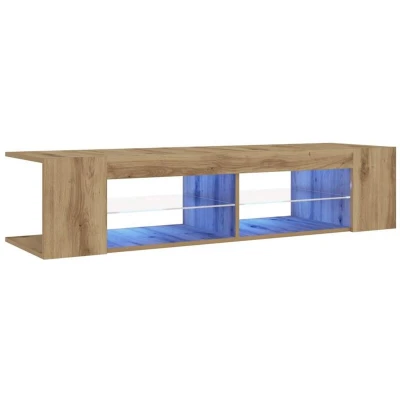 Image of vidaXL TV Cabinet Stand with LED Lights Artisan Oak Wood, Modern Design for Living Room