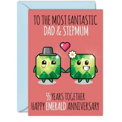 Image of Cute Emerald Anniversary Card for Dad &amp; Step Mum 55 Years Together Happy 55th Wedding Cards Dad, A5 Greeting Fifty Fifth Anniversaries