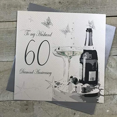 Image of white cotton cards Large To My Husband Diamond Wedding Anniversary, Handmade 60th Anniversary Card, XLBD60H