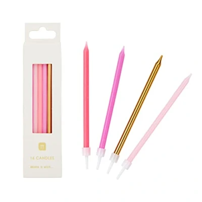 Image of Talking Tables Birthday Candles Cake Toppers Decoration Rose Gold Pink Pastel 10cm Pack of 16