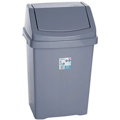 Image of funky gadgets Plastic Swing Bin 25L Silver/Grey Flip Top Waste Rubbish Kitchen Refuse Home Office Dustbin