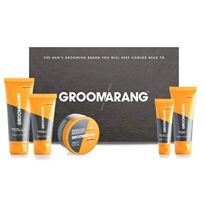 Image of Mens Toiletry Gift Set GROOMARANG ‘Power of Man’ Toiletries for Men Includes Hair &amp; Body Wash, Face Neck Cream, Shaving Gel, Aftershave Gel Paste