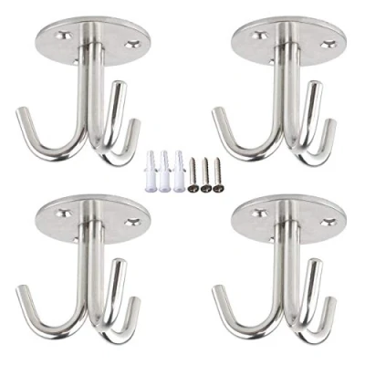 Image of Smavles Stainless Steel Ceiling Hooks 4 Pieces Plant Coat Wall Mounted Hook for Hanging Fan Basket Tool and Mosquito Net