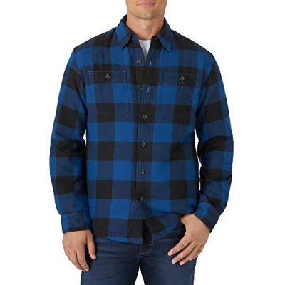 Image of Wrangler Authentics Men&#039;s Long Sleeve Sherpa Lined Shirt Jacket, Blue Buffalo, XXL