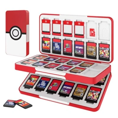 Image of MoKo 48 Game Card Case Compatible with Nintendo Switch OLED 2021/Switch/Switch Lite, Games Holder for &amp; 24 SD Card, Slim Portable Storage Box, Pokeball