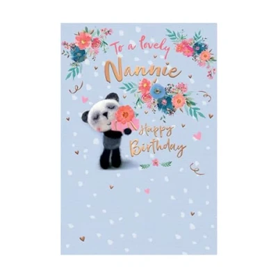 Image of Words n Wishes Lovely Nannie Happy Birthday Card Panda Flowers