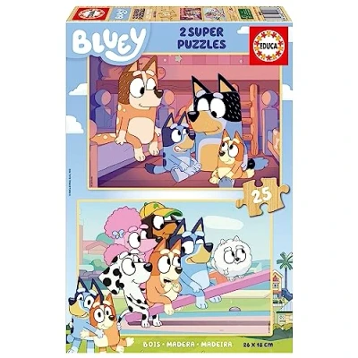 Image of Educa BORRAS 19407, Bluey Super, 2 x 25 Pieces Wooden Set 3 Years, Children&#039;s Puzzle, Versatile
