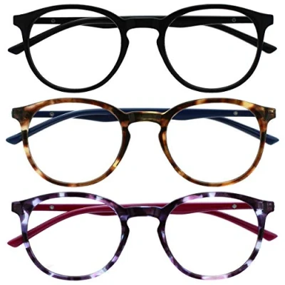 Image of OPULIZE Met 3 Pack Blue Light Blocking Reading Glasses Computer Gaming Black Brown Purple Mens Womens BBB60 125 +2.00