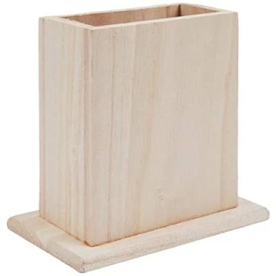 Image of Artemio Wooden Pencil Holder, Wood, Beige, 12x7x11.5 cm