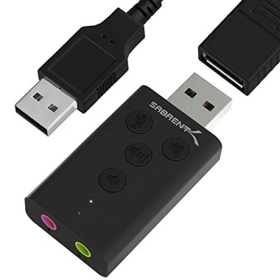 Image of SABRENT USB Audio Adapter with Control Buttons, External Sound Card, 3.5mm to Headphone Adapter, DAC TRRS, extension included (AU DDAB)