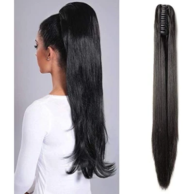 Image of 21&quot; Inch Ponytail Hair Extension Clip In With Jaw/Claw Synthetic Hairpieces For Women [Natural Black] Straight