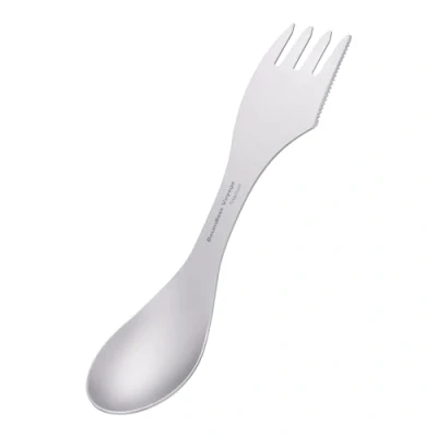 Image of iBasingo Camping Spork 3 in 1 Titanium Spoon Fork Knife Ultralight Outdoor Travel Multifunctional Portabel Cutlery Picnic Backpacking Utensil with Storage Bag 18.5 cm Ti1064T
