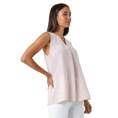 Image of Roman Womens Plain Sleeveless Vest Top Stone Size 12 UK