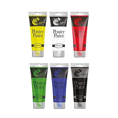 Image of OnlineStreet Poster Paints for Kids and Adults Chiltern Arts Set Painting Canvas; Crafts Pigments Kit Enclosing 6 Multi Coloured Paint Tubes (Poster Colour pack of 6)