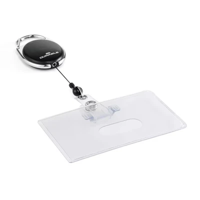 Image of Durable Card Holder with Badge Reel Style 54 x 87mm Transparent Pack of 1 Lightweight Ideal for ID and Membership Cards