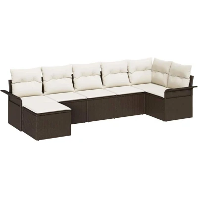 Image of vidaXL 7 Piece Garden Sofa Set with Cushions Brown Poly Rattan