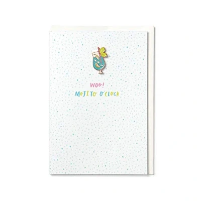Image of Hotchpotch Woo! Mojito o&#039;clock Card with Enamel Cocktail Glass Pin Badge Greetings Card,HPFL02