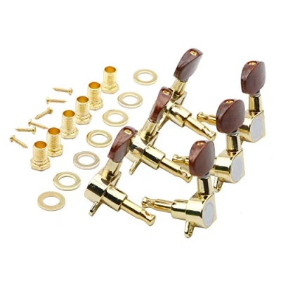 Image of Pxyelec 3R3L Golden Guitar Tuning Pegs String Tuners Keys Machine Heads Knobs Locking for Acoustic, Electric Guitar, Set of 6