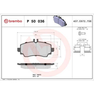 Image of 1684200020, 1684201220, 1684201520, A1684200020, A1684201220 Brake pad set BREMBO P 50 036 MERCEDES BENZ: A Class