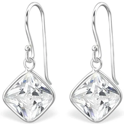 Image of The Goldmine 925 Sterling Silver 9mm Drop Hook Earrings with Clear Cubic Zirconia April Birthstone FREE Presentation Box and UK delivery Jeweller