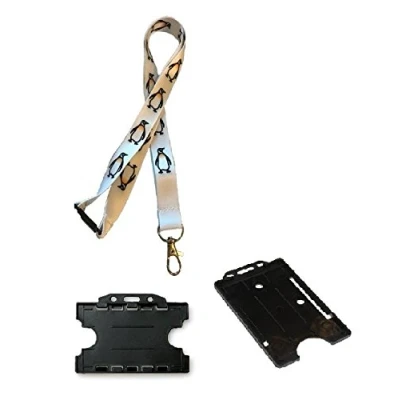Image of 20mm Lanyard with Safety Break Away and Black Double Card Holder (Penguin Vertical)