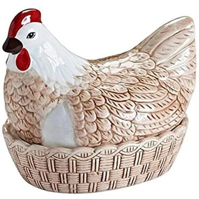Image of Egg Storage Basket Farm Yards Rustic Style with a Modern Twist Chicken Shaped Top Dolomite Material Holder (Rise &amp; Shine Hen Nest)