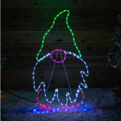 Image of 91cm Standing Christmas Gnome Rope Light with 132 Static &amp; Flashing Multi Coloured LEDs