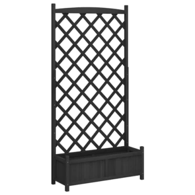 Image of vidaXL Planter with Trellis Black Solid Fir Wood, Rectangular Garden/Outdoor Box Support for Climbing Plants, 90x35x180cm