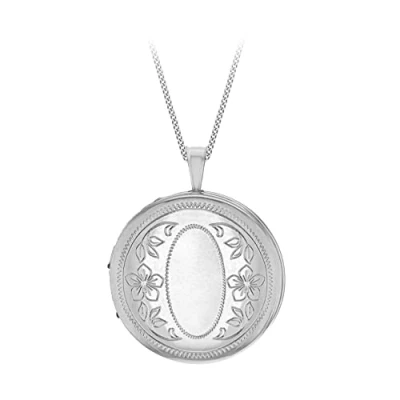 Image of Tuscany Silver Women&#039;s 925 Sterling Rhodium Plated 22 mm Round Flower Locket Pendant on 25PG Panza Curb Chain of Length 46 cm/18 Inch