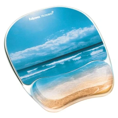 Image of Fellowes Photo Gel Mouse Pad and Wrist Rest with Microban Protection, Sandy Beach (9179301), Blue, 9.25&quot; x 7.88&quot;