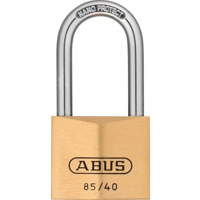Image of ABUS padlock brass 85/40HB40 with high shackle for cellar doors, sheds etc. weatherproof hardened steel security level 6