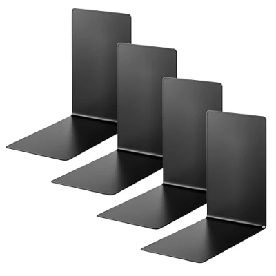 Image of Alco Albert 4301 11 4 Metal Bookends, Set of 4, Black, 14 x 8.5 cm, for School, Office and Home