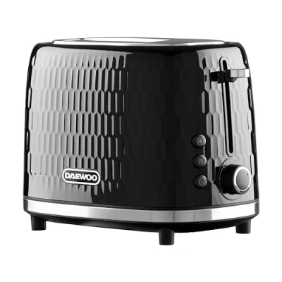 Image of Daewoo Hive Collection, 2 Slice Toaster, Easy Cleaning, Safety Features, Cord Storage, High Lift Lever, Browning Controls, Defrost, Reheat, Cancel Functions, Part Of A Black