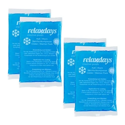 Image of Relaxdays Pads, Set of 4, Cold Warm, 9 x 15 cm, First Aid, Reusable Gel Cooling Compresses, Blue, 1x9x15 cm