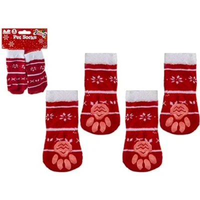 Image of PMS Pack of 4 Christmas Socks For Pets, Novelty Fun Secret Santa Xmas Present Gift Dogs Stocking Filler Red