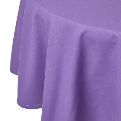 Image of HOMESCAPES Purple Cotton Round Tablecloth 6 to 8 seater Large Circular 178 cm (70 Inches) Washable Hand Woven 100% Plain with Decorative Ladder Stitch Edge