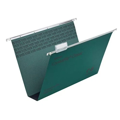 Image of Rexel Foolscap Suspension Files with Tabs and Inserts for Filing Cabinets, 50 mm base, 100 Percent Recycled Manilla, Green, Crystalfile Classic, Pack of 50, 71750