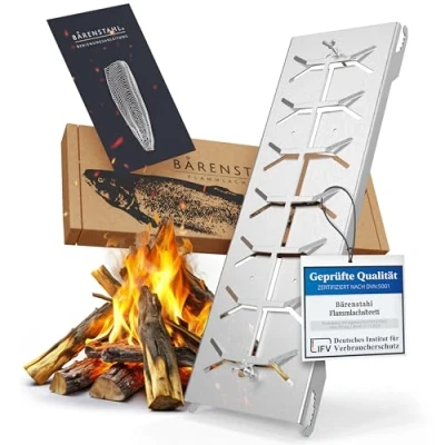 Image of Bärenstahl Flame Salmon Board Boards with Holder Fireproof Stainless Steel Suitable for Fire Bowls and Kettle Barbecue Made in Germany