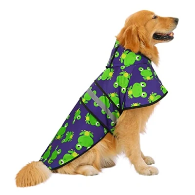 Image of HDE Dog Raincoat Hooded Slicker Poncho for Small to X Large Dogs and Puppies Frogs XL